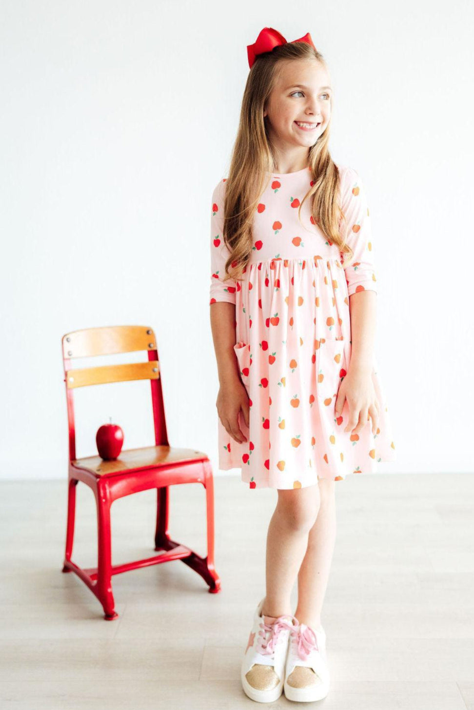 An Apple a Day 3/4 Sleeve Pocket Twirl Dress - Aaria Tees Aaria Tees