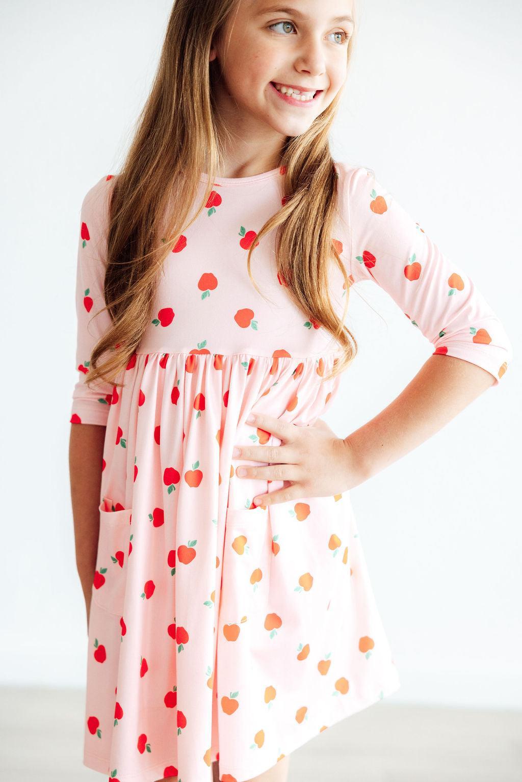 An Apple a Day 3/4 Sleeve Pocket Twirl Dress - Aaria Tees Aaria Tees