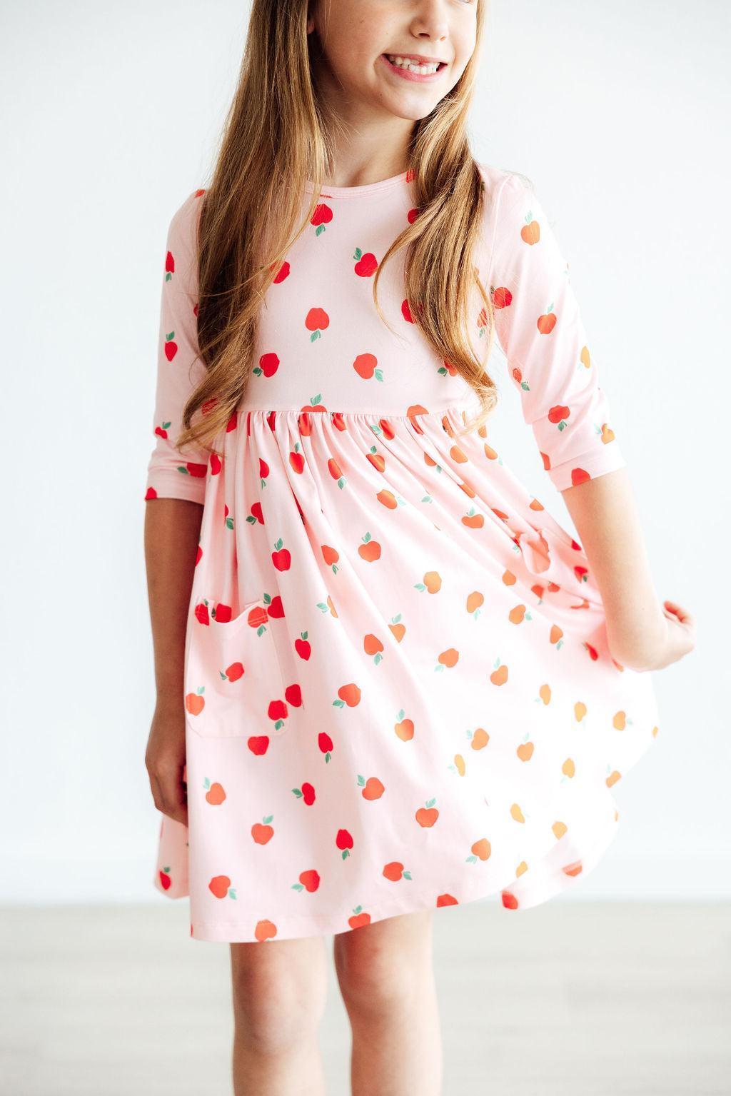 An Apple a Day 3/4 Sleeve Pocket Twirl Dress - Aaria Tees Aaria Tees
