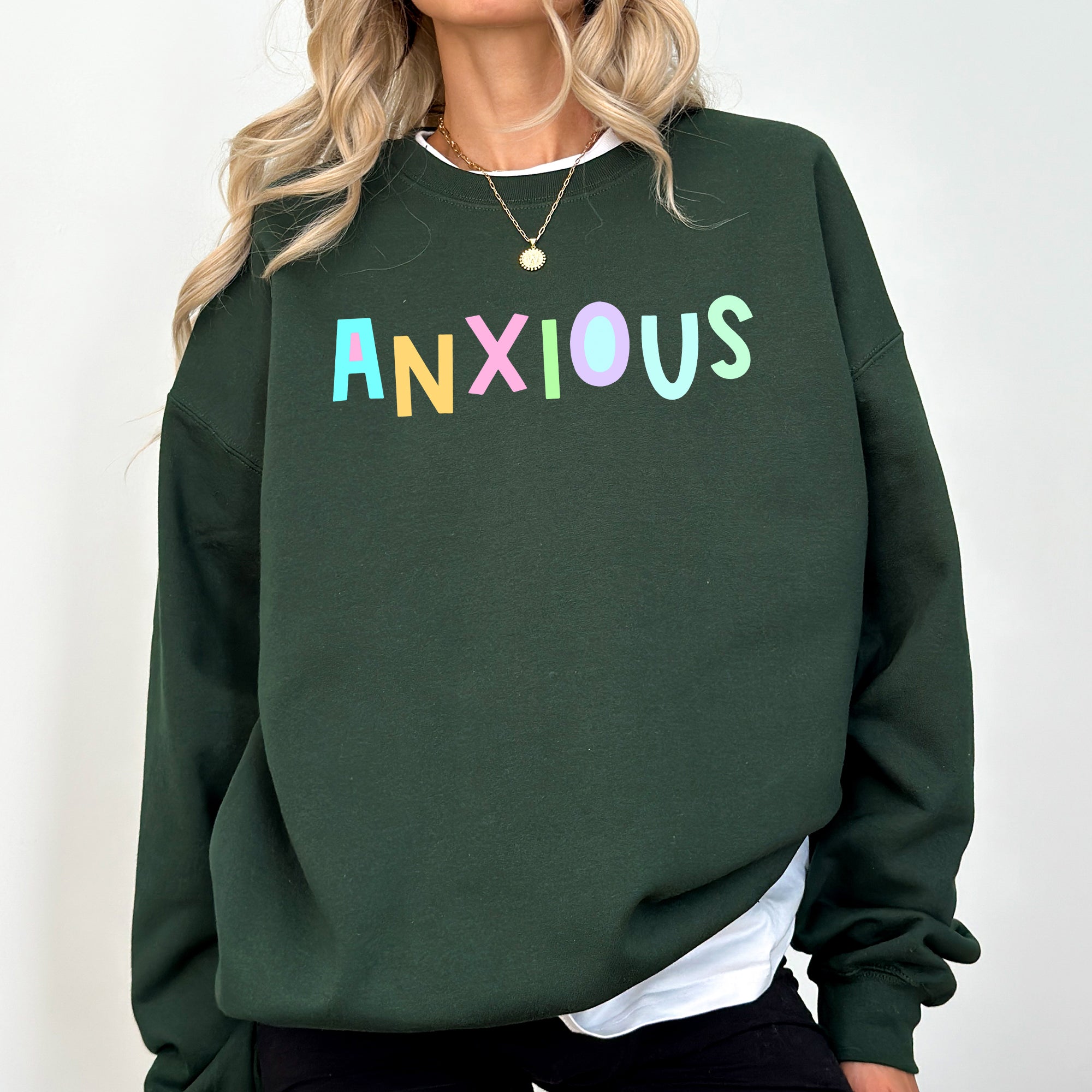 Anxious Sweatshirt, Positivity, Funny, Sarcastic, Mom Gift, Mental Health, Colorful, Pastel, Crewneck, Crew Neck Sweatshirt - Aaria Tees Aaria Tees