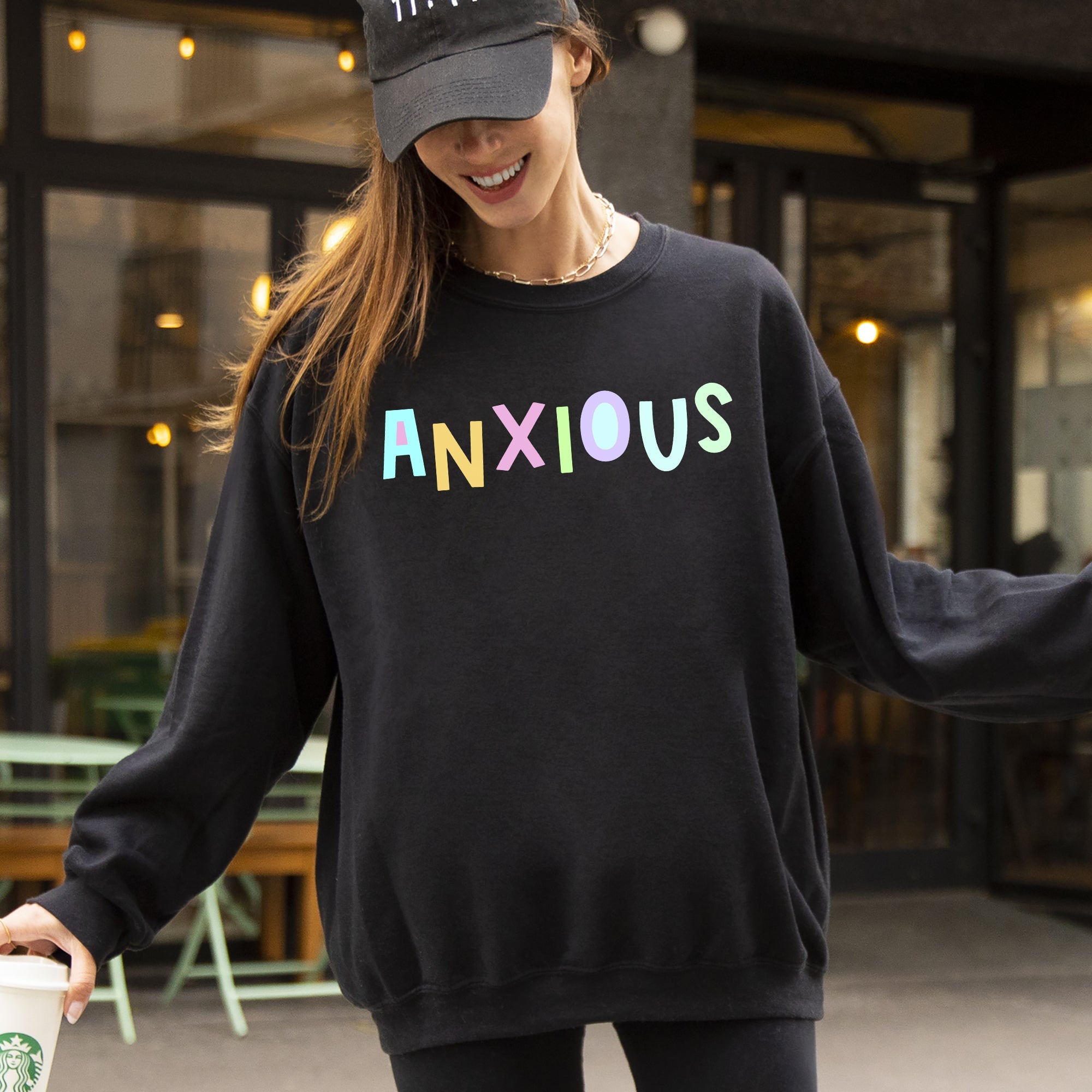 Anxious Sweatshirt, Positivity, Funny, Sarcastic, Mom Gift, Mental Health, Colorful, Pastel, Crewneck, Crew Neck Sweatshirt - Aaria Tees Aaria Tees