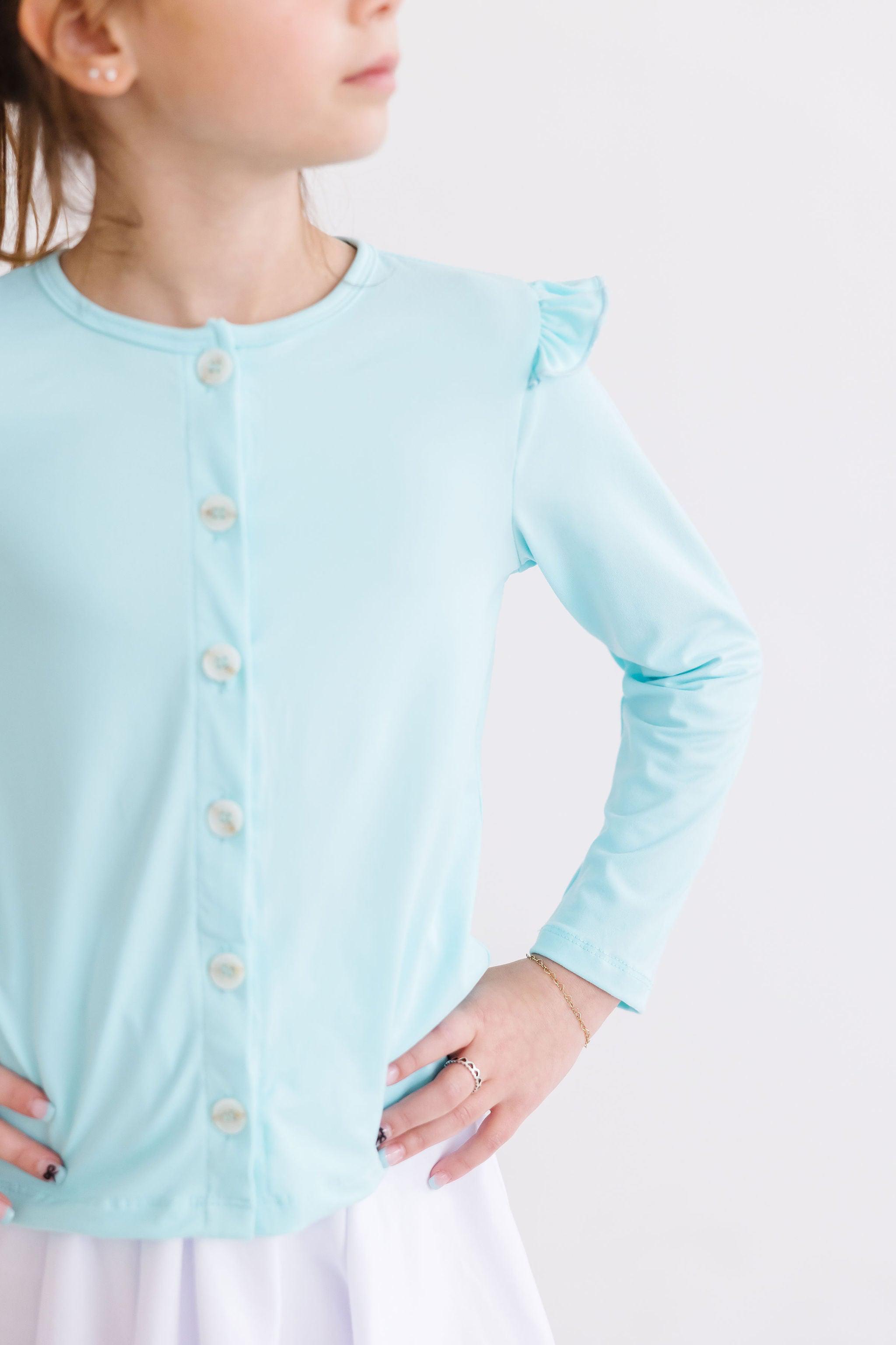Aqua Ruffle Cardigan - Aaria Tees Aaria Tees