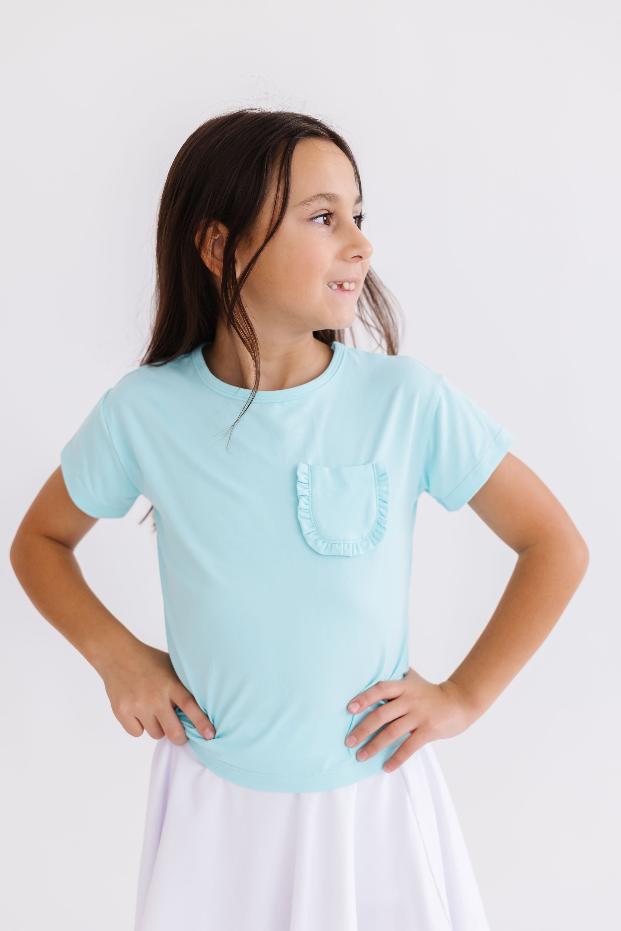 Aqua Ruffle Pocket Tee - Aaria Tees Aaria Tees