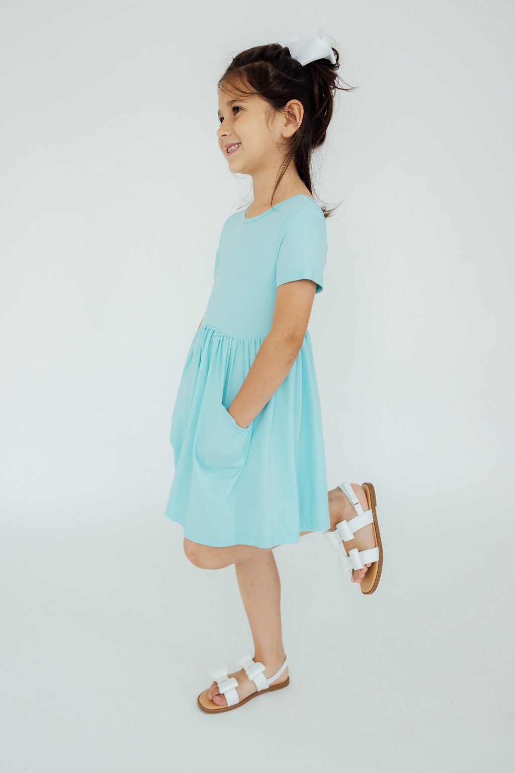 Aqua S/S Pocket Twirl Dress - Aaria Tees