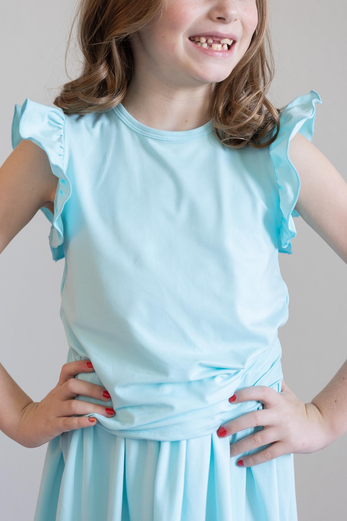 Aqua S/S Ruffle Tee - Aaria Tees Aaria Tees