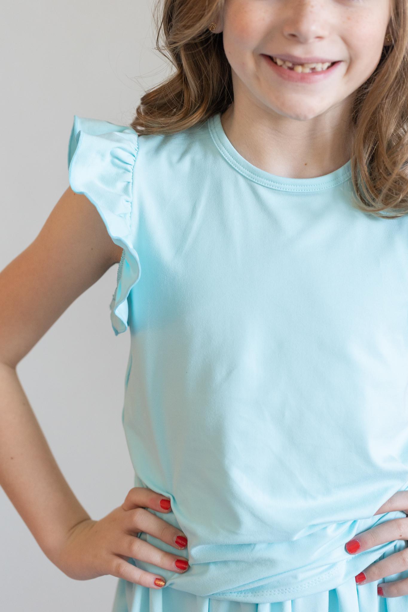 Aqua S/S Ruffle Tee - Aaria Tees Aaria Tees