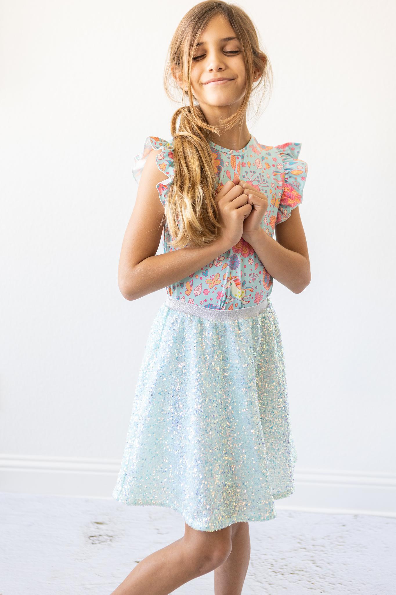 Aqua Sequin Twirl Skort - Aaria Tees Aaria Tees