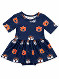 Auburn Blue Aubie 3/4 Sleeve Twirl Bodysuit - Aaria Tees Aaria Tees