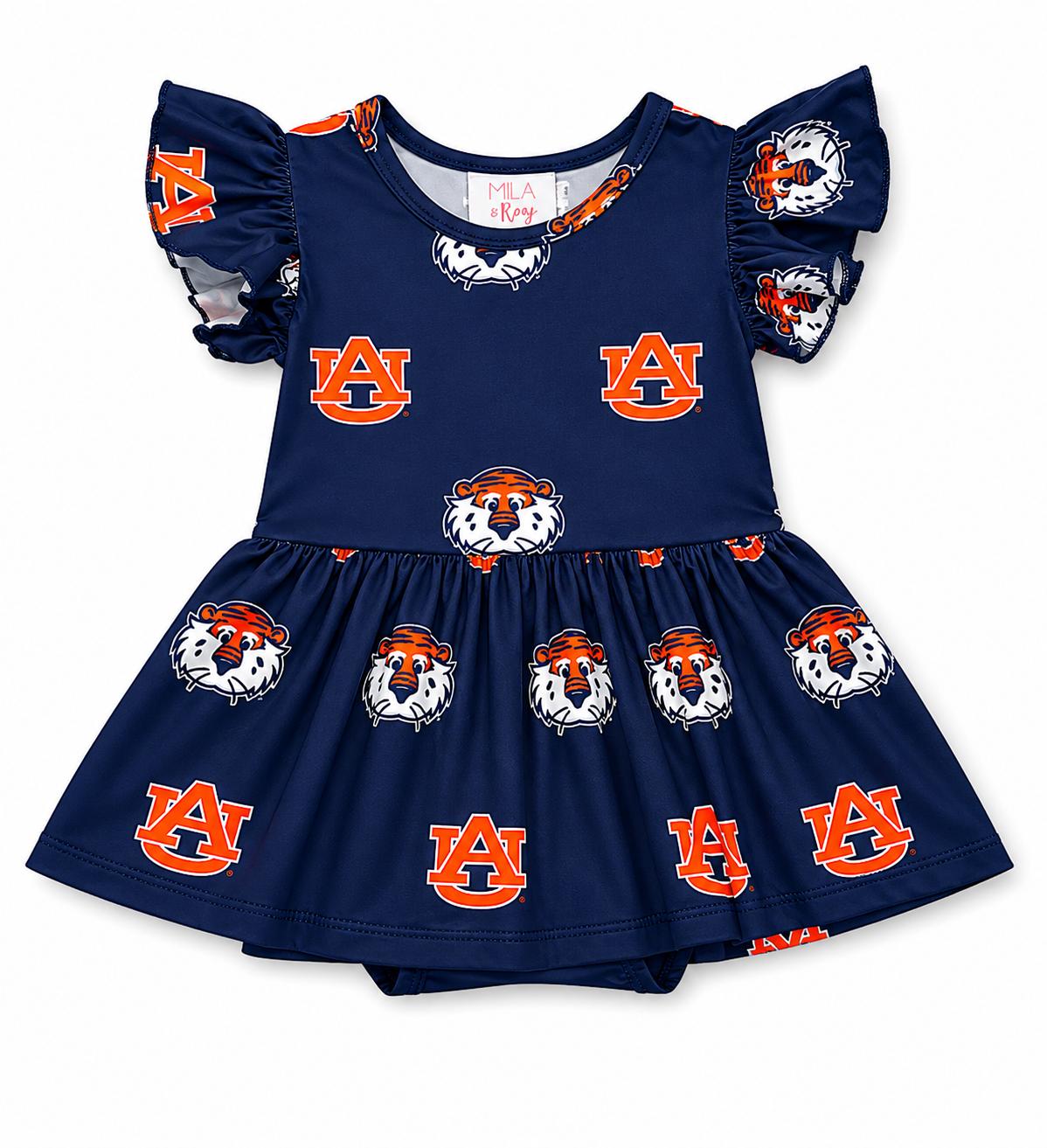 Auburn Blue Aubie S/S Flutter Twirl Bodysuit - Aaria Tees Aaria Tees