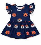 Auburn Blue Aubie S/S Flutter Twirl Bodysuit - Aaria Tees Aaria Tees