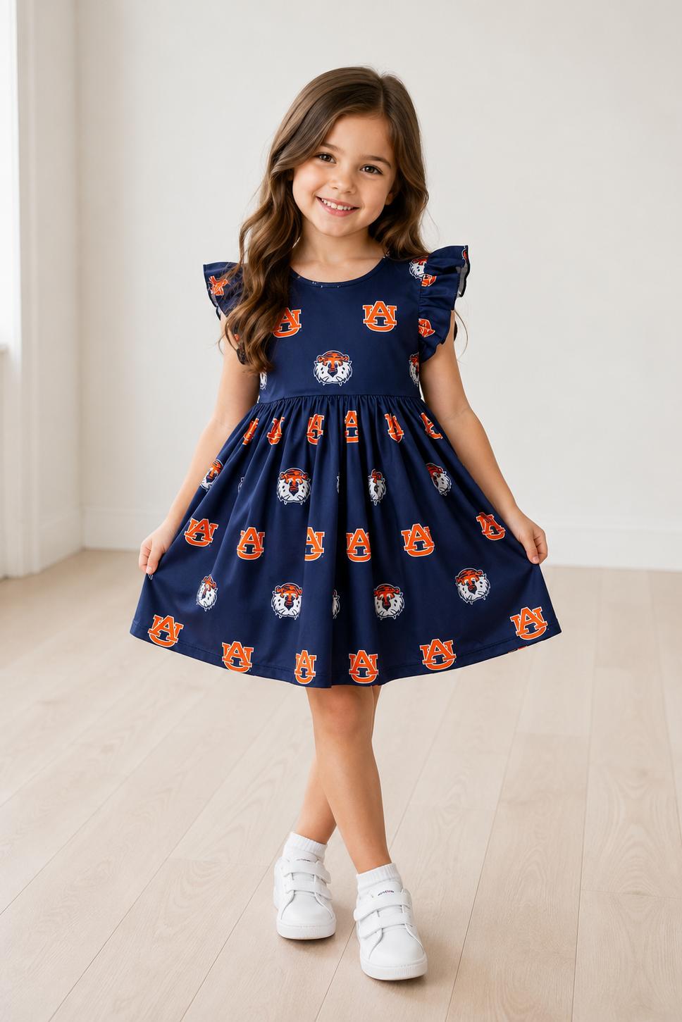 Auburn Blue Aubie Flutter Twirl Dress - Aaria Tees