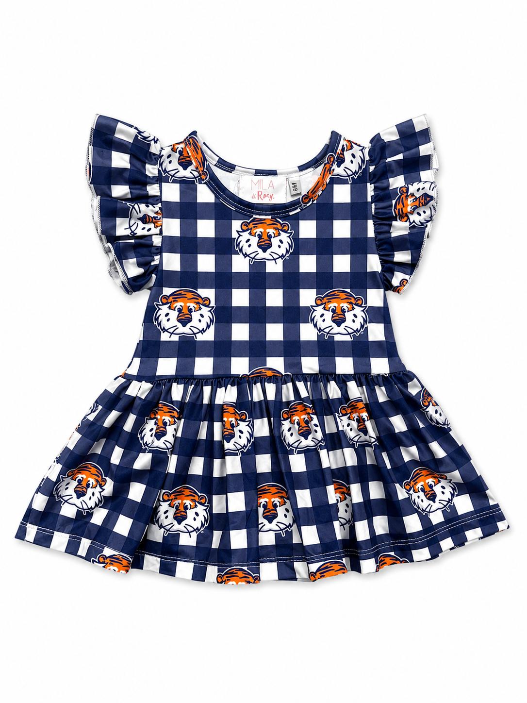 Auburn Plaid Aubie S/S Flutter Twirl Bodysuit - Aaria Tees Aaria Tees