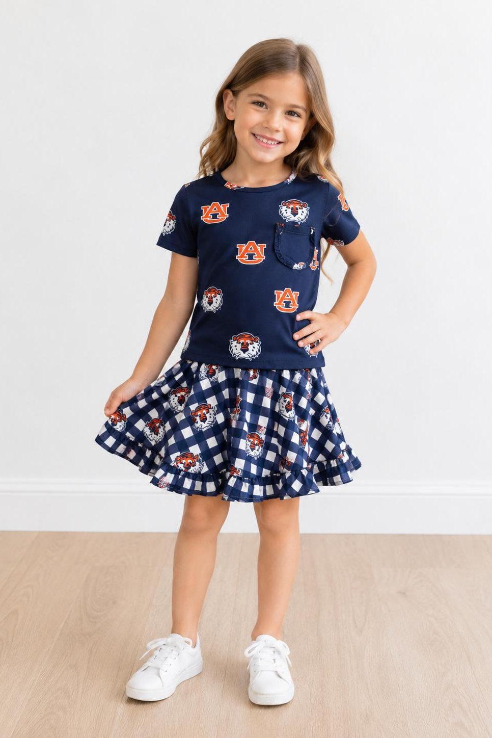 Auburn Blue Aubie Ruffle Pocket Tee - Aaria Tees Aaria Tees