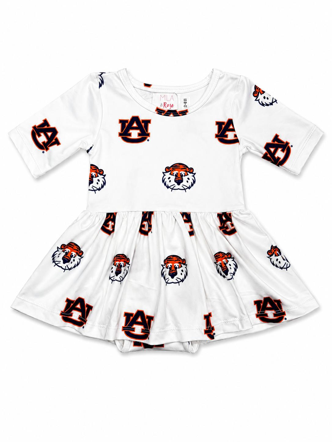 Auburn White Aubie 3/4 Sleeve Twirl Bodysuit - Aaria Tees Aaria Tees