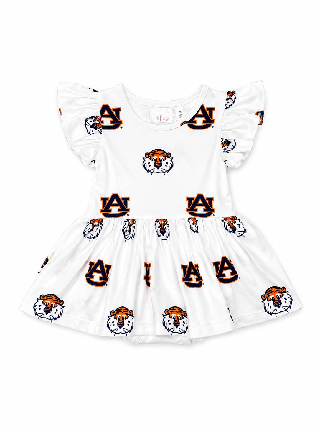 Auburn White Aubie S/S Flutter Twirl Bodysuit - Aaria Tees