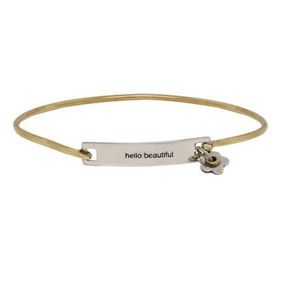 Hello Beautiful Sterling Silver Bangle Bracelet - Aaria Tees Aaria Tees