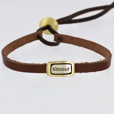 Blessed Mixed Metals Bracelet On Sienna Leather - Aaria Tees