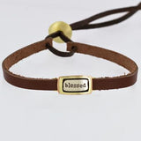 Blessed Mixed Metals Bracelet On Sienna Leather - Aaria Tees Aaria Tees