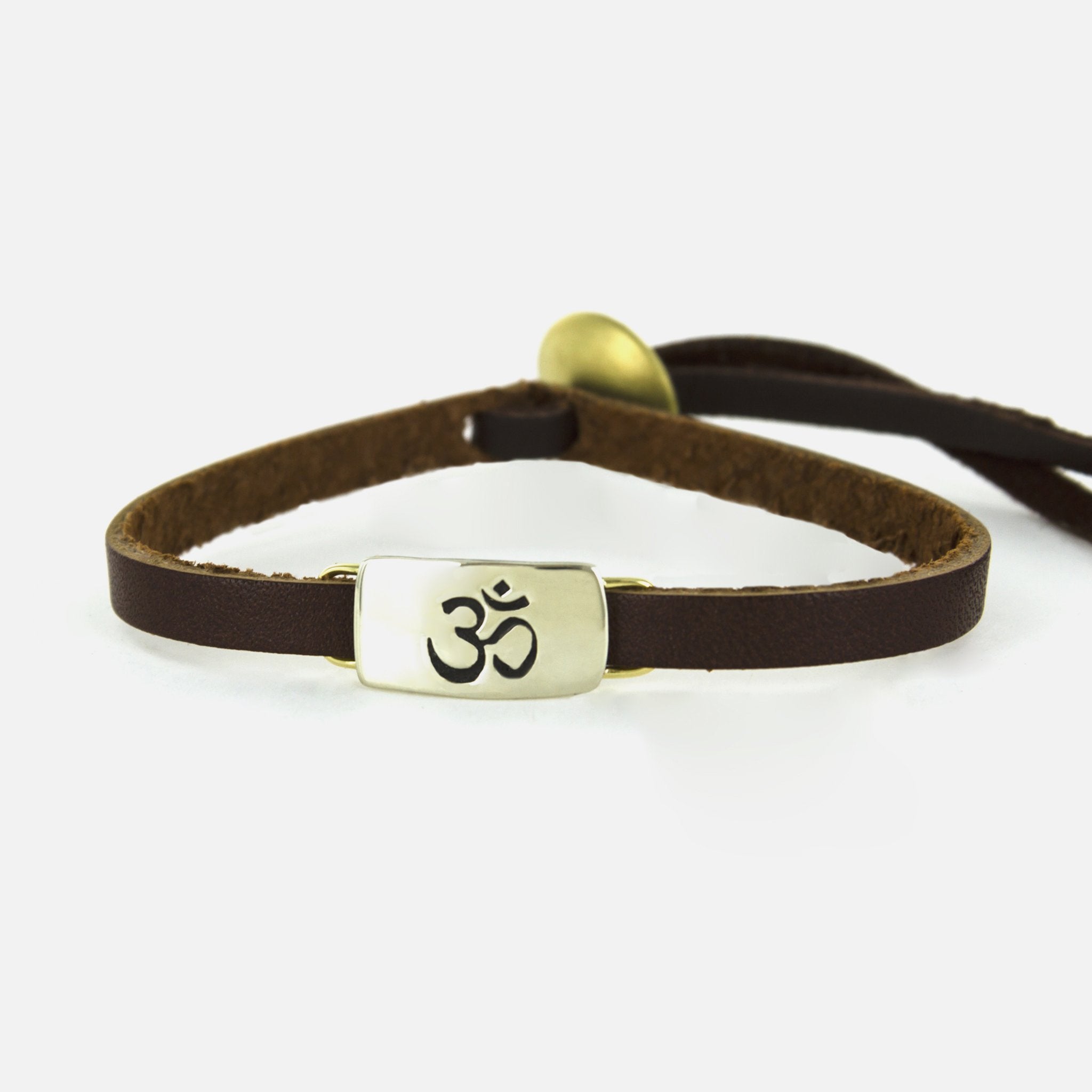 Om Symbol Mixed Metal & Leather Bracelet - Aaria Tees Aaria Tees