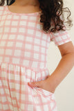 Falling for Luxe- Bubblegum Check Romper Aaria Tees