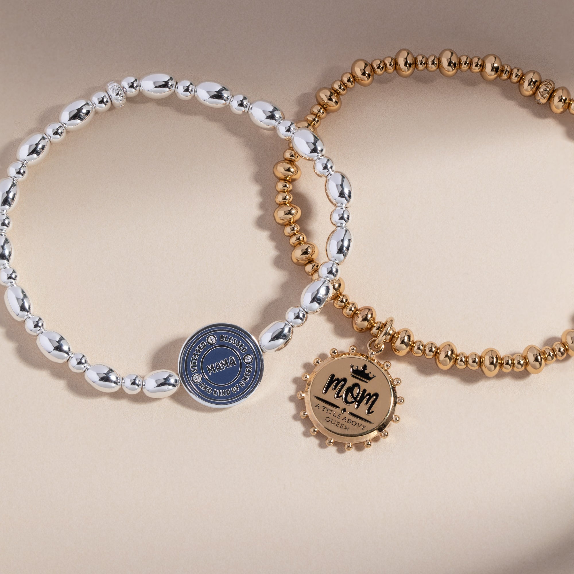 'Mom, A Title Above Queen' Beaded Stretch Charm Bracelet - Aaria Tees Aaria Tees