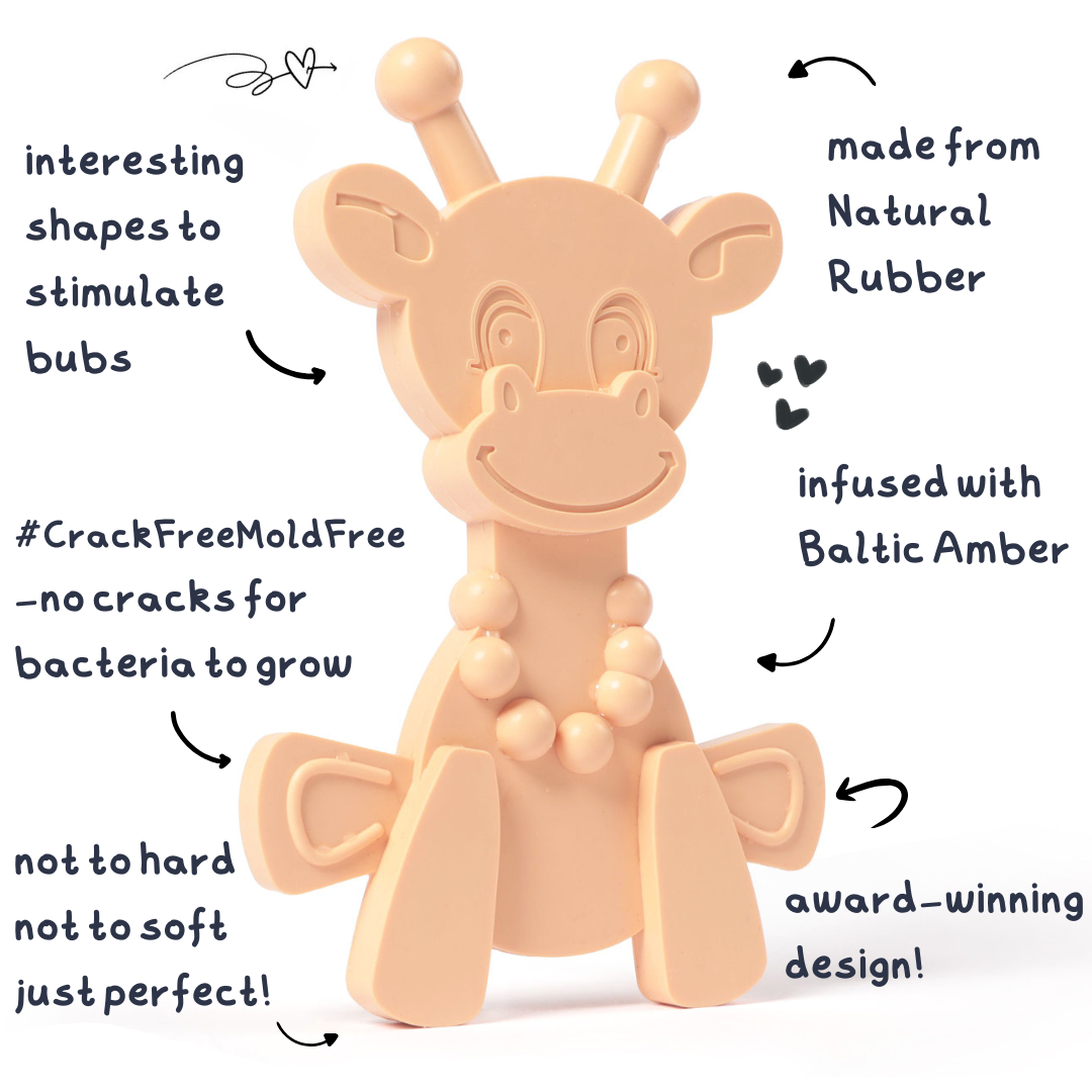 The Little Bamber - Pink - Natural Rubber & Baltic Amber Teething Toy - Aaria Tees Aaria Tees
