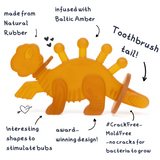 Dibly Amber - Baltic Amber & Natural Rubber Dinosaur Teether with Toothbrush Tail - Aaria Tees Aaria Tees