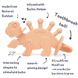 Dibly - Pink - Baltic Amber & Natural Rubber Dinosaur Teether with Toothbrush Tail - Aaria Tees Aaria Tees