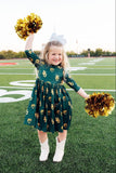 Baylor Green Bear 3/4 Sleeve Pocket Twirl Dress - Aaria Tees Aaria Tees