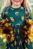 Baylor Green Bear 3/4 Sleeve Pocket Twirl Dress - Aaria Tees Aaria Tees