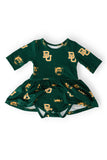 Baylor Green Bear 3/4 Sleeve Twirl Bodysuit - Aaria Tees Aaria Tees