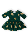 Baylor Green Bear 3/4 Sleeve Twirl Bodysuit - Aaria Tees Aaria Tees