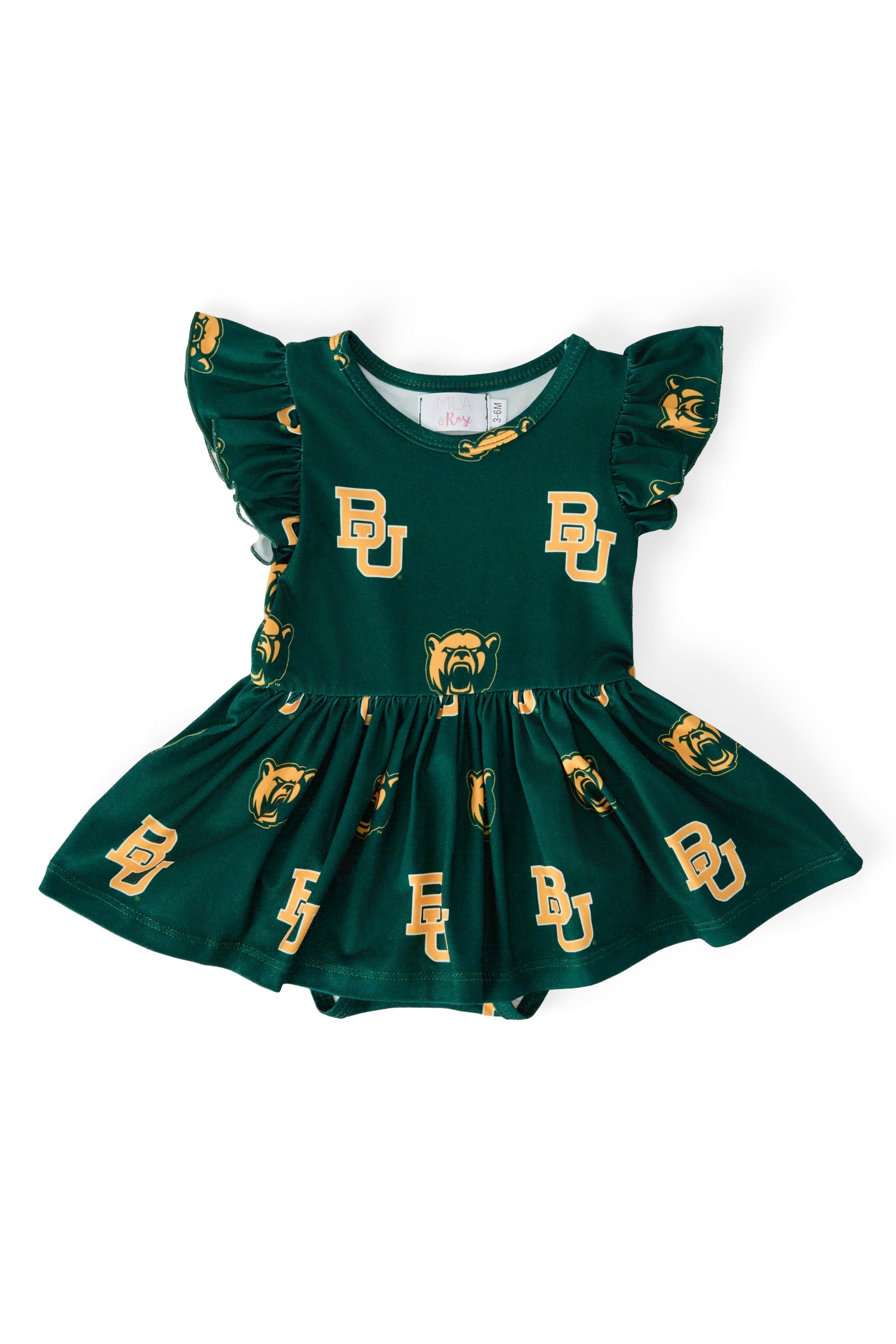 Baylor Green Bear Flutter Twirl Bodysuit - Aaria Tees Aaria Tees