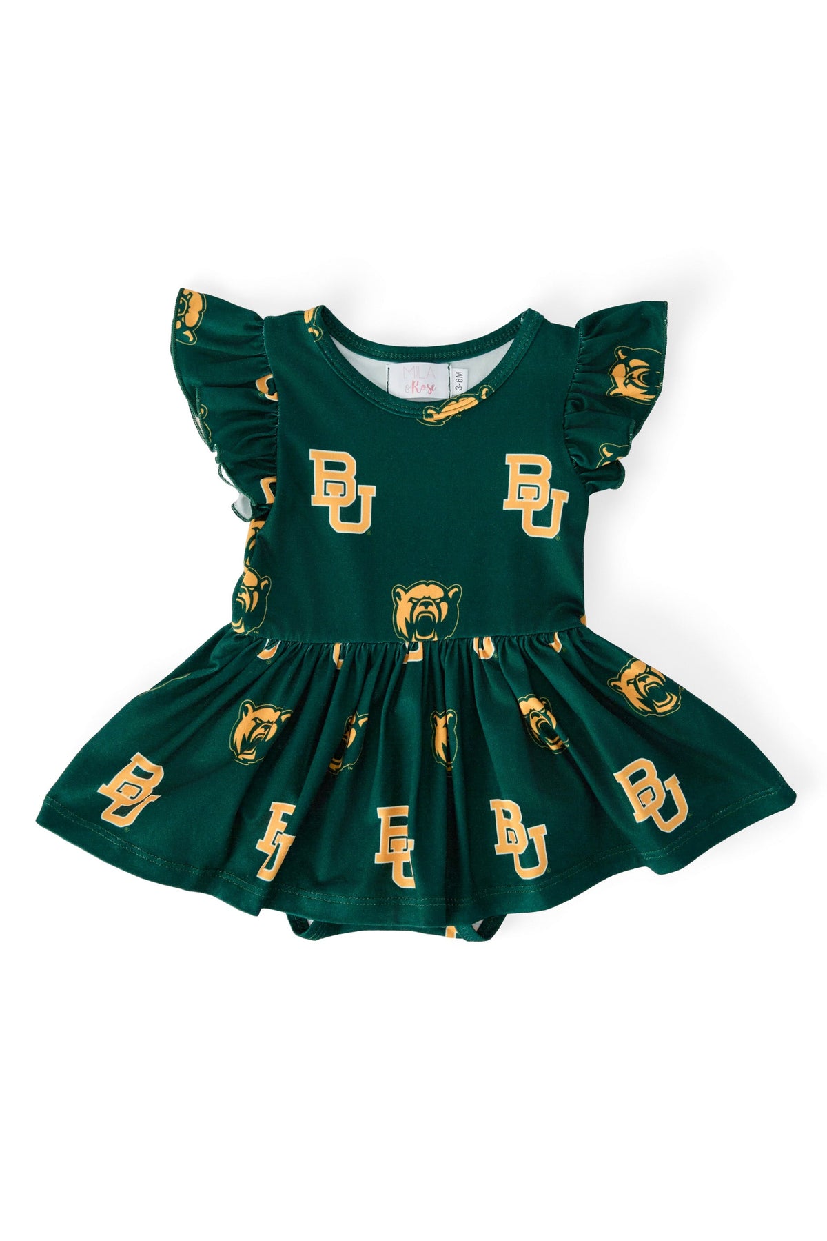 Baylor Green Bear Flutter Twirl Bodysuit - Aaria Tees