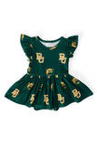 Baylor Green Bear Flutter Twirl Bodysuit - Aaria Tees Aaria Tees