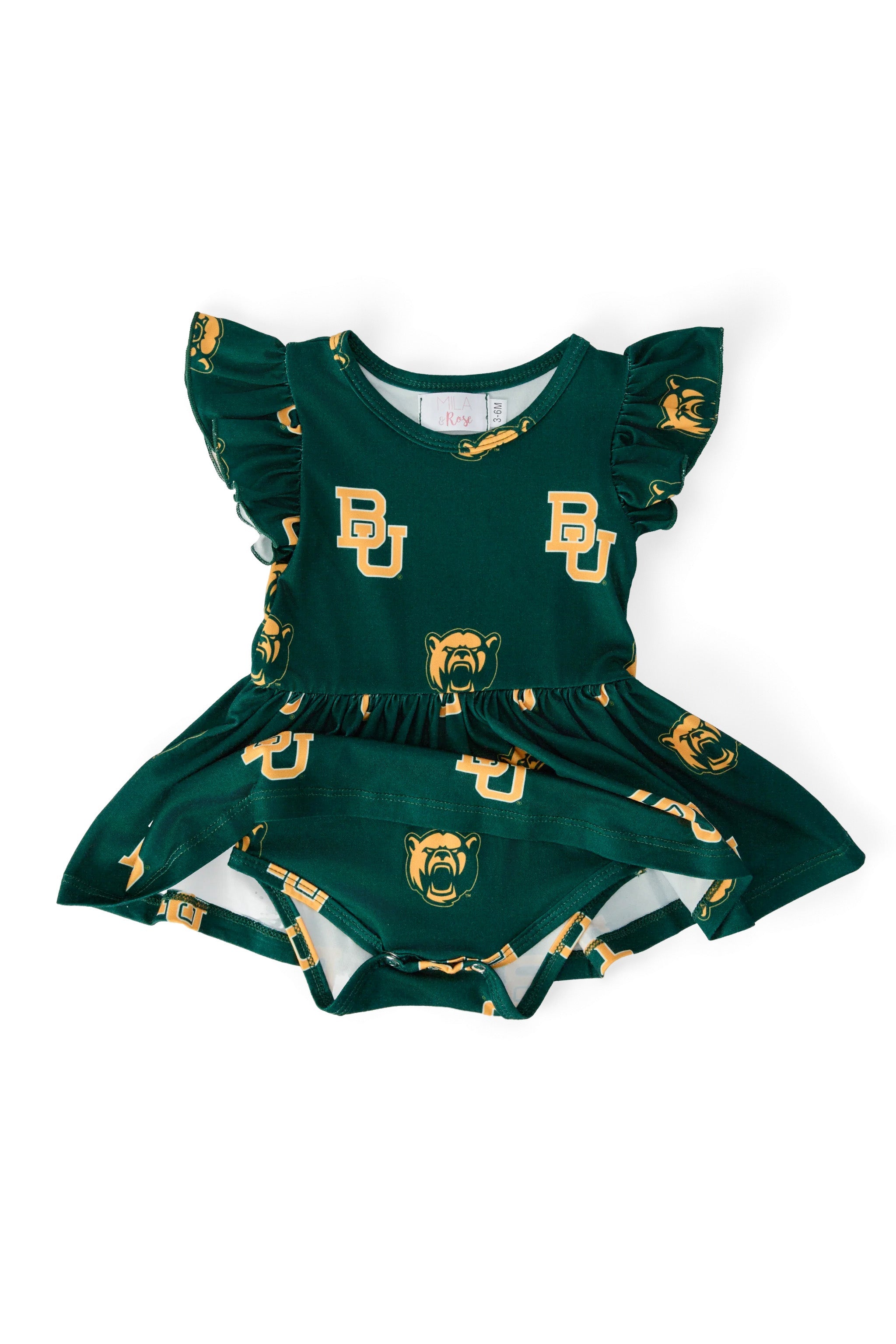 Baylor Green Bear Flutter Twirl Bodysuit - Aaria Tees Aaria Tees