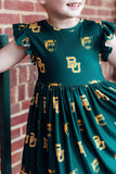 Baylor Green Bear Flutter Twirl Dress - Aaria Tees Aaria Tees