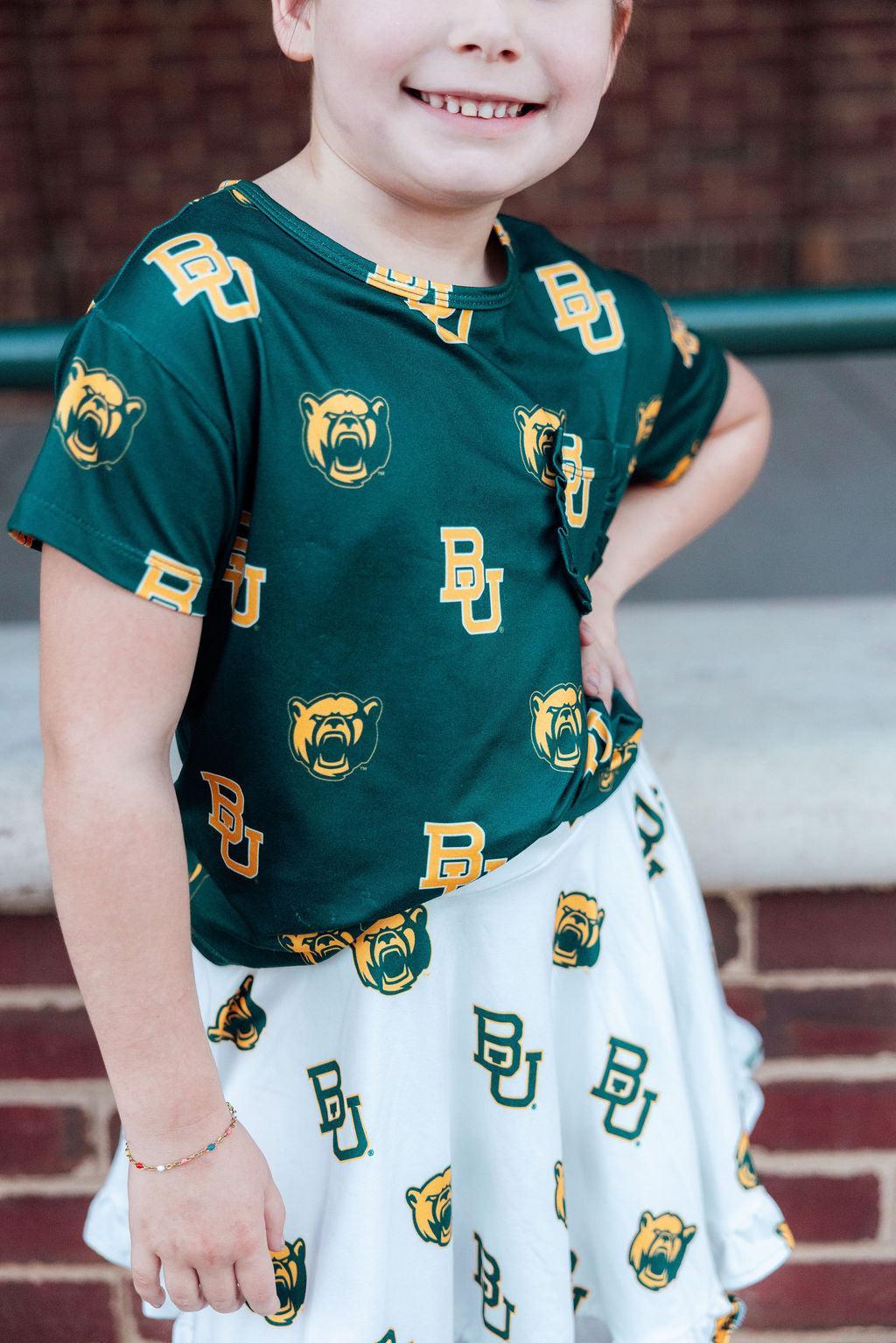 Baylor Green Bear Ruffle Pocket Tee - Aaria Tees Aaria Tees