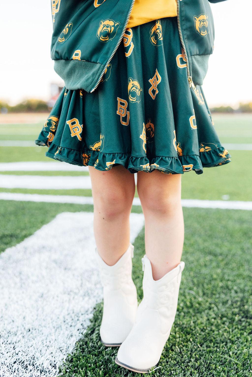 Baylor Green Bear Ruffle Twirl Skort - Aaria Tees Aaria Tees