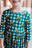 Baylor Plaid Bear 3/4 Sleeve Pocket Twirl Dress - Aaria Tees Aaria Tees
