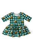 Baylor Plaid Bear 3/4 Sleeve Twirl Bodysuit - Aaria Tees Aaria Tees