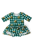 Baylor Plaid Bear 3/4 Sleeve Twirl Bodysuit - Aaria Tees Aaria Tees