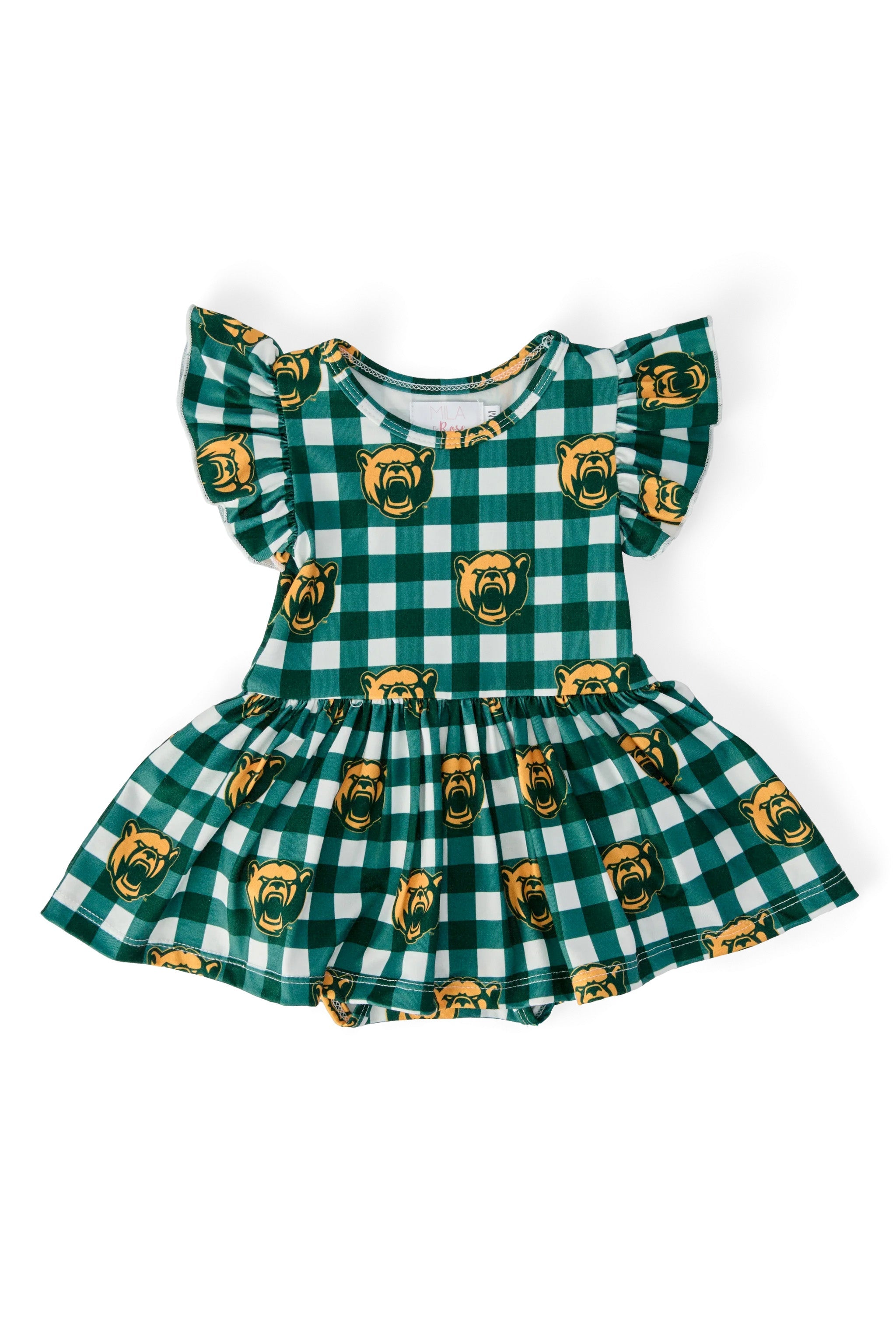 Baylor Plaid Bear Flutter Twirl Bodysuit - Aaria Tees Aaria Tees