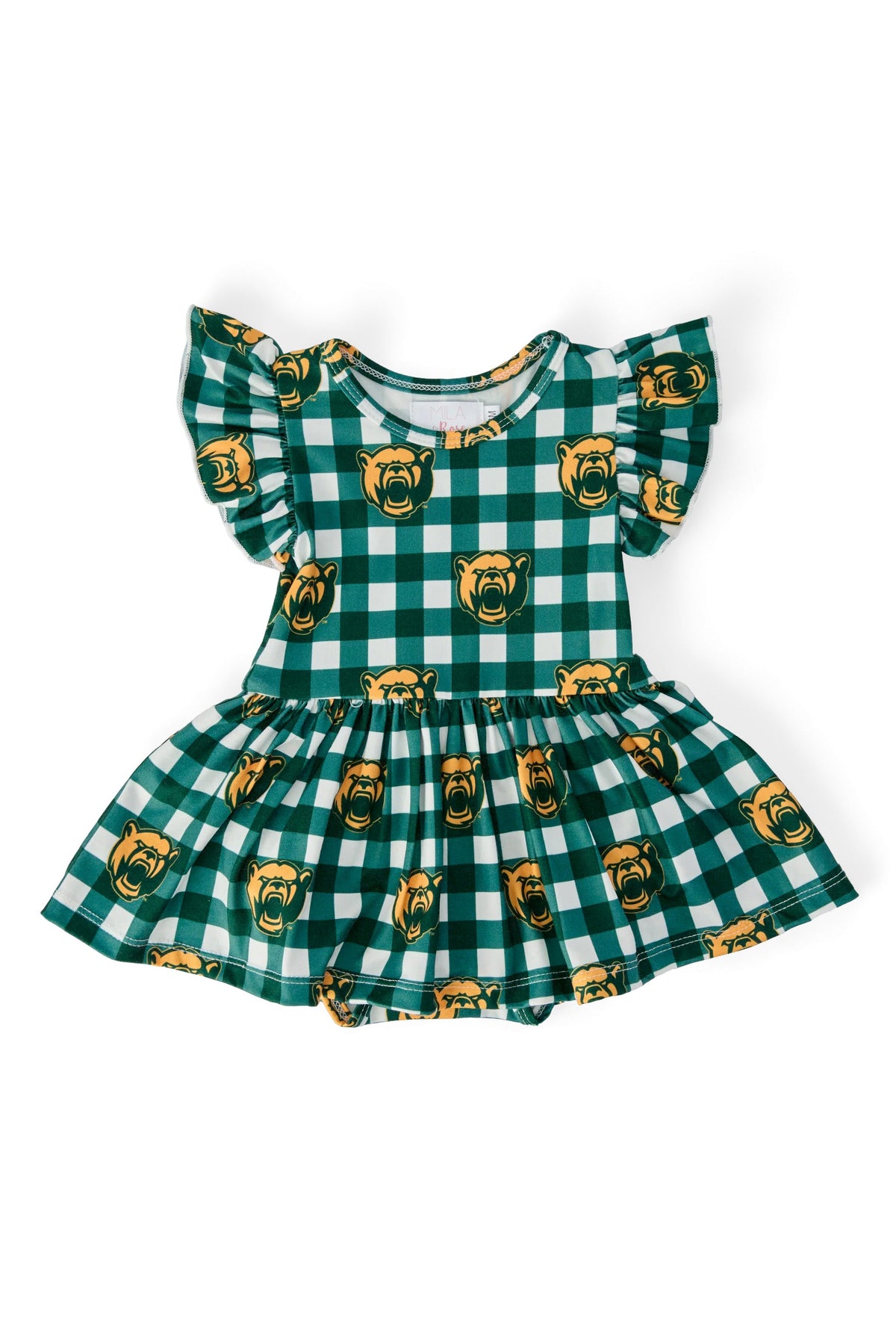 Baylor Plaid Bear Flutter Twirl Bodysuit - Aaria Tees
