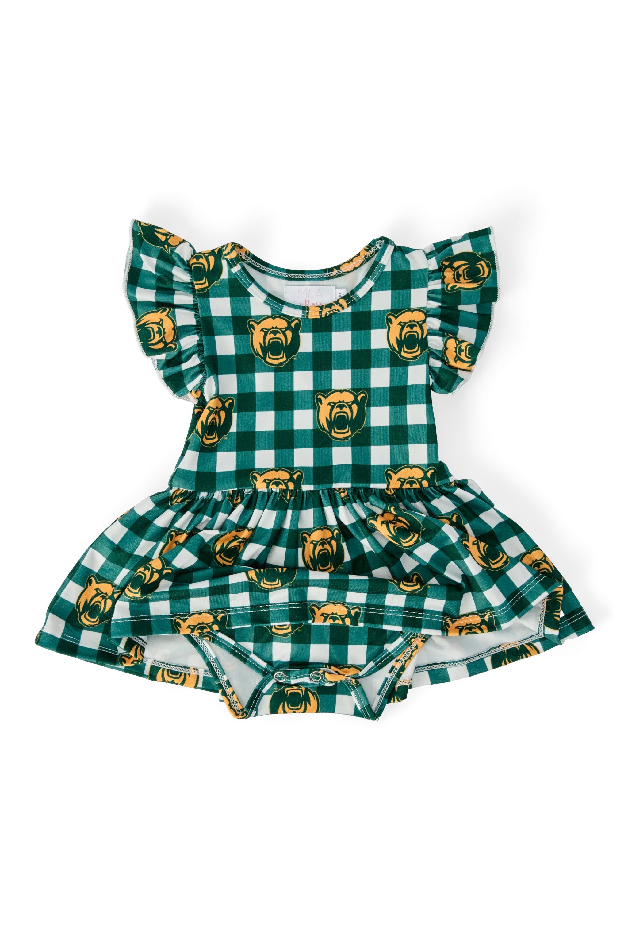 Baylor Plaid Bear Flutter Twirl Bodysuit - Aaria Tees Aaria Tees