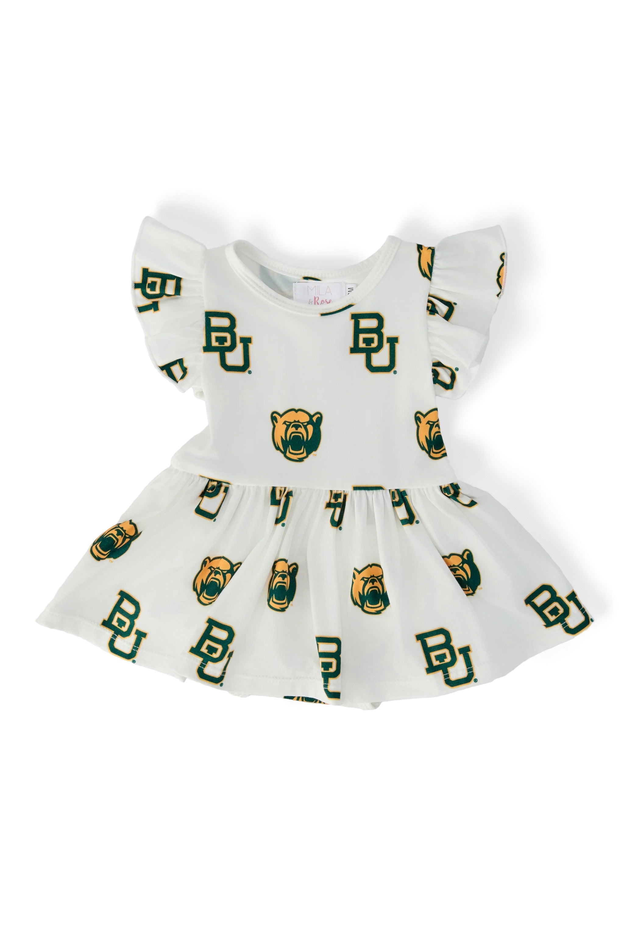 Baylor White Bear Flutter Twirl Bodysuit - Aaria Tees Aaria Tees