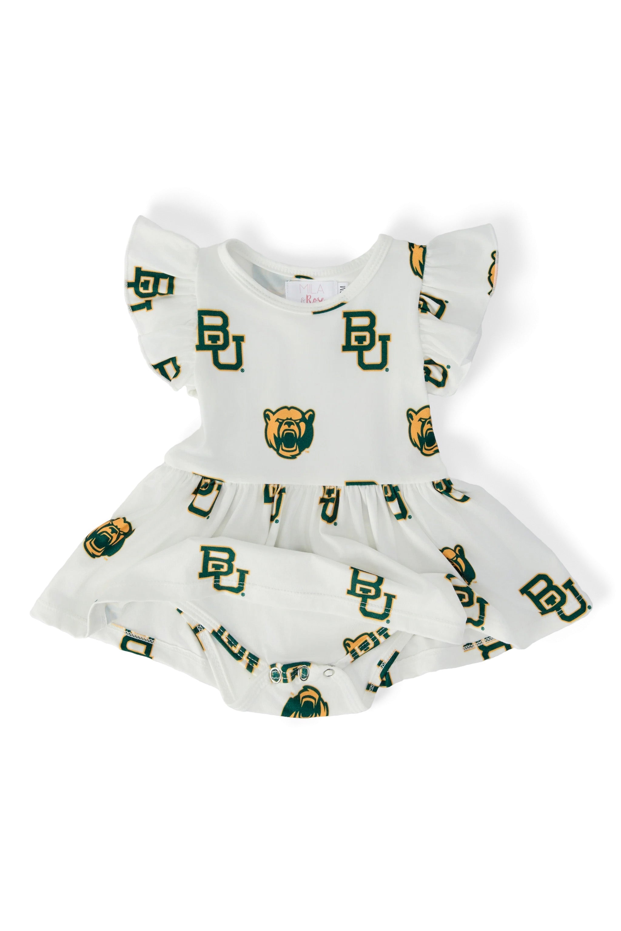 Baylor White Bear Flutter Twirl Bodysuit - Aaria Tees Aaria Tees