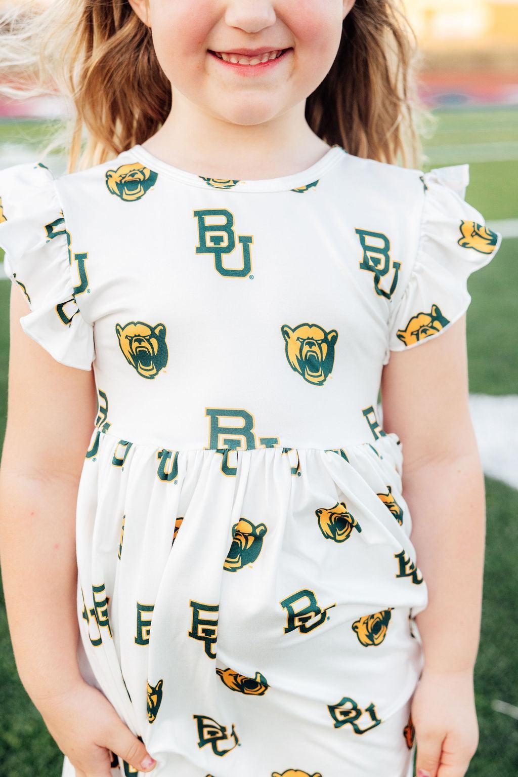 Baylor White Bear Flutter Twirl Dress - Aaria Tees Aaria Tees