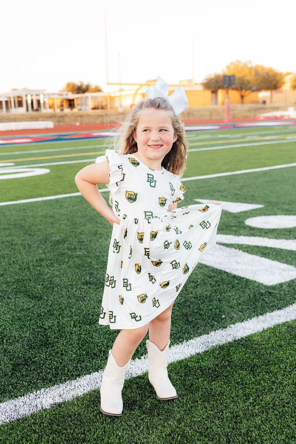 Baylor White Bear Flutter Twirl Dress - Aaria Tees Aaria Tees