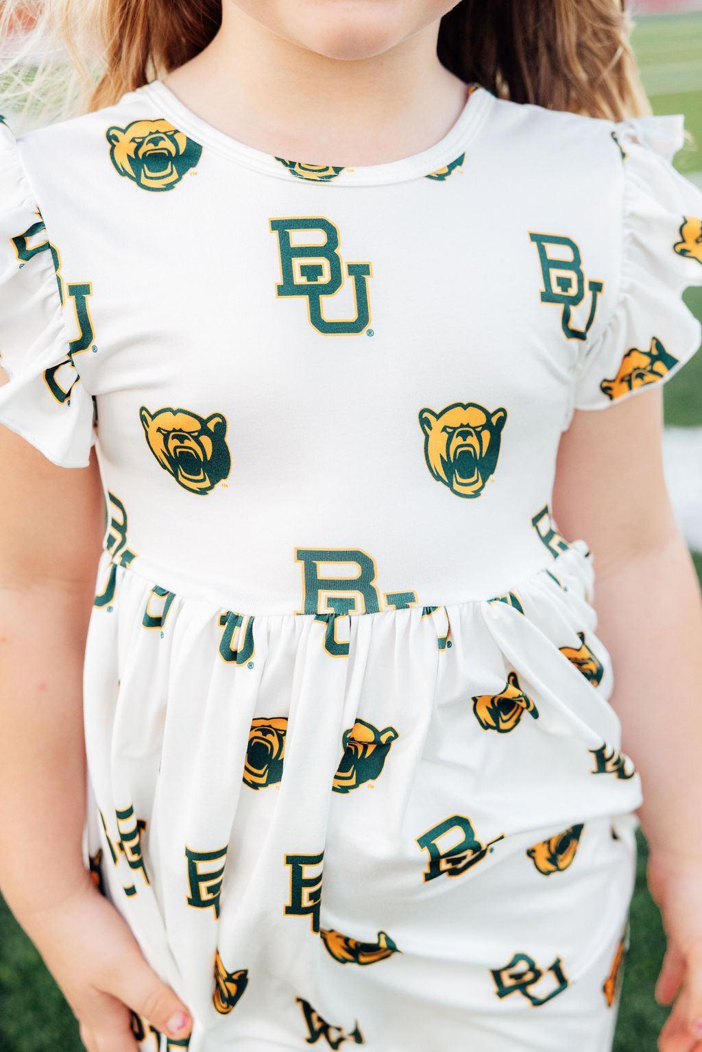 Baylor White Bear Flutter Twirl Dress - Aaria Tees Aaria Tees